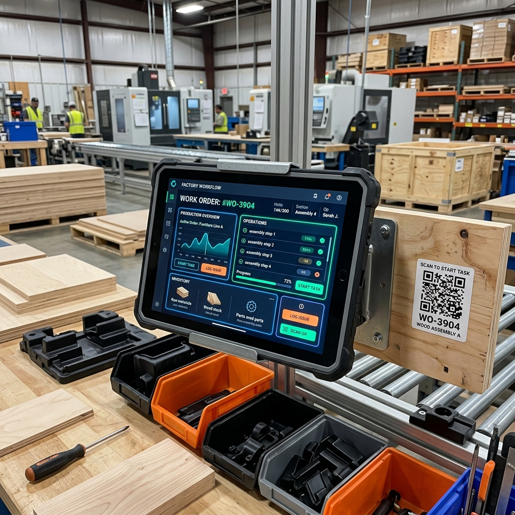 Mô phỏng ứng dụng Custom Code kết nối thiết bị ngoại vi và mã QR trong xưởng Hành Mỹ
